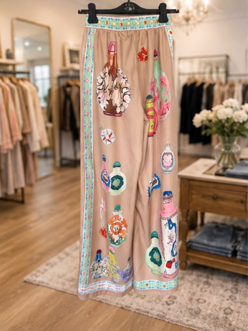 Boutique Perfume Print Button-Up & Wide-Leg Pants 2-Peice Set - Picture 8 of 8